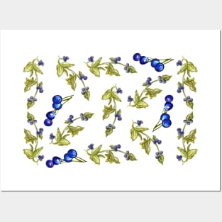 Blueberries Stem Leaves Posters and Art